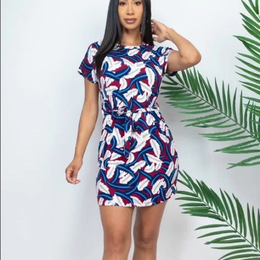 Waisted belt mini dress